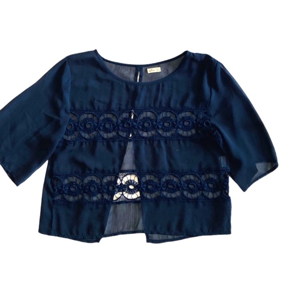 Hollister Tops - Hollister Navy sheer lace eyelet detail top s